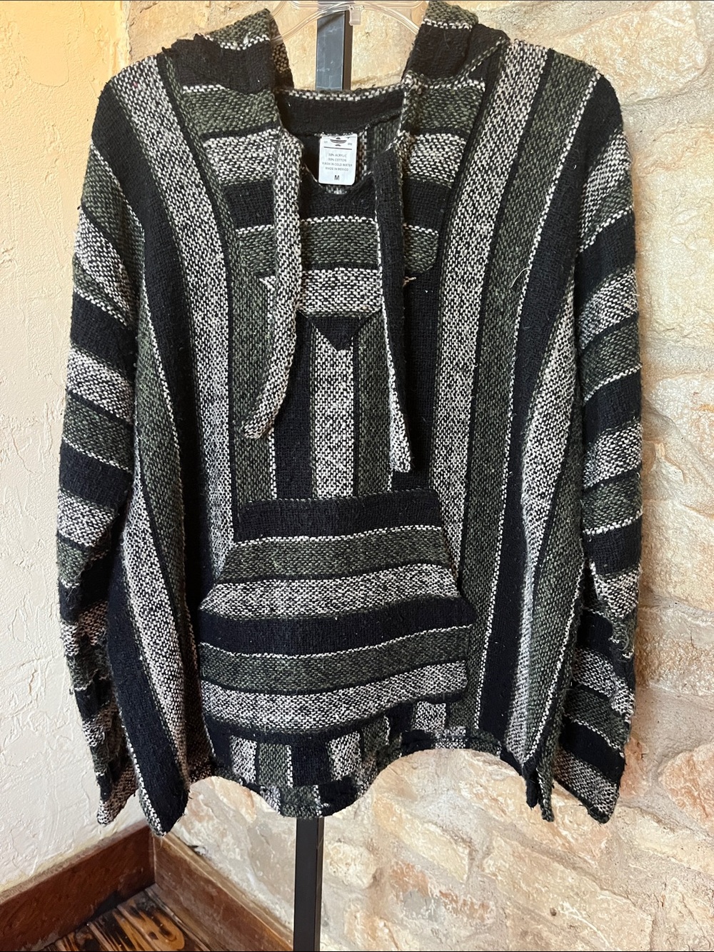 Striped Hooded Turtleneck Sweater - Black & Olive
